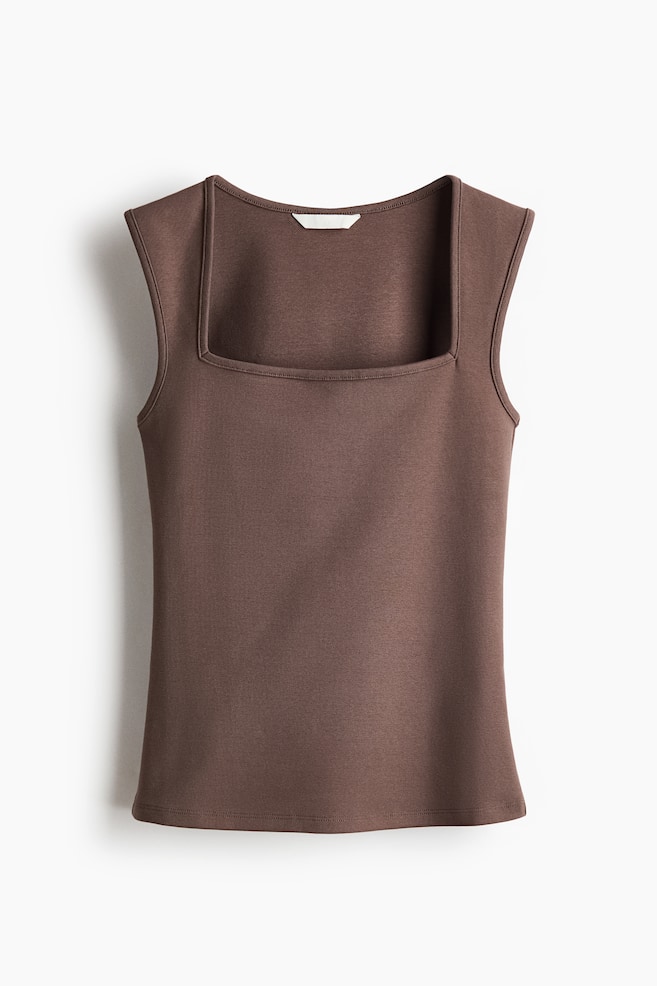 Ribbed Square-Neck Tank Top - Dark taupe/Light beige/Black - 1