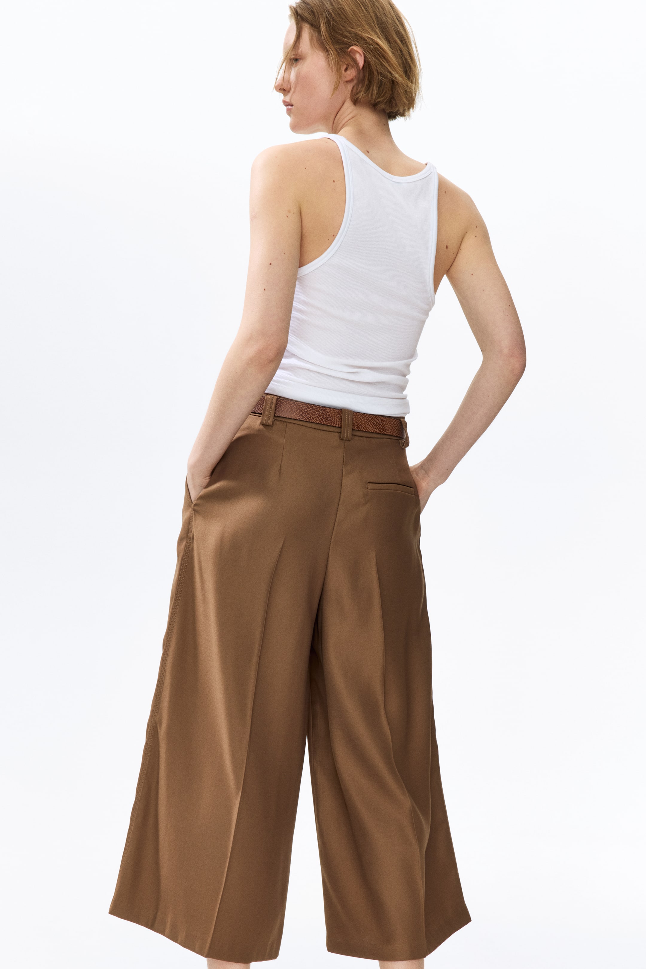 Jupe-culotte en sergé avec ceinture