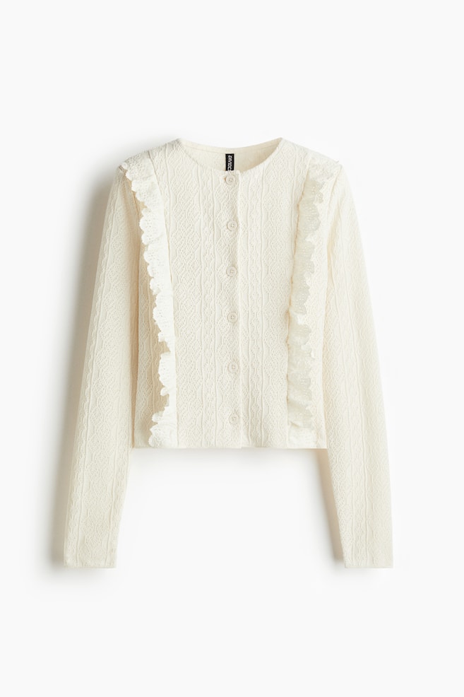 Ruffle-Trimmed Cardigan - Cream - 1