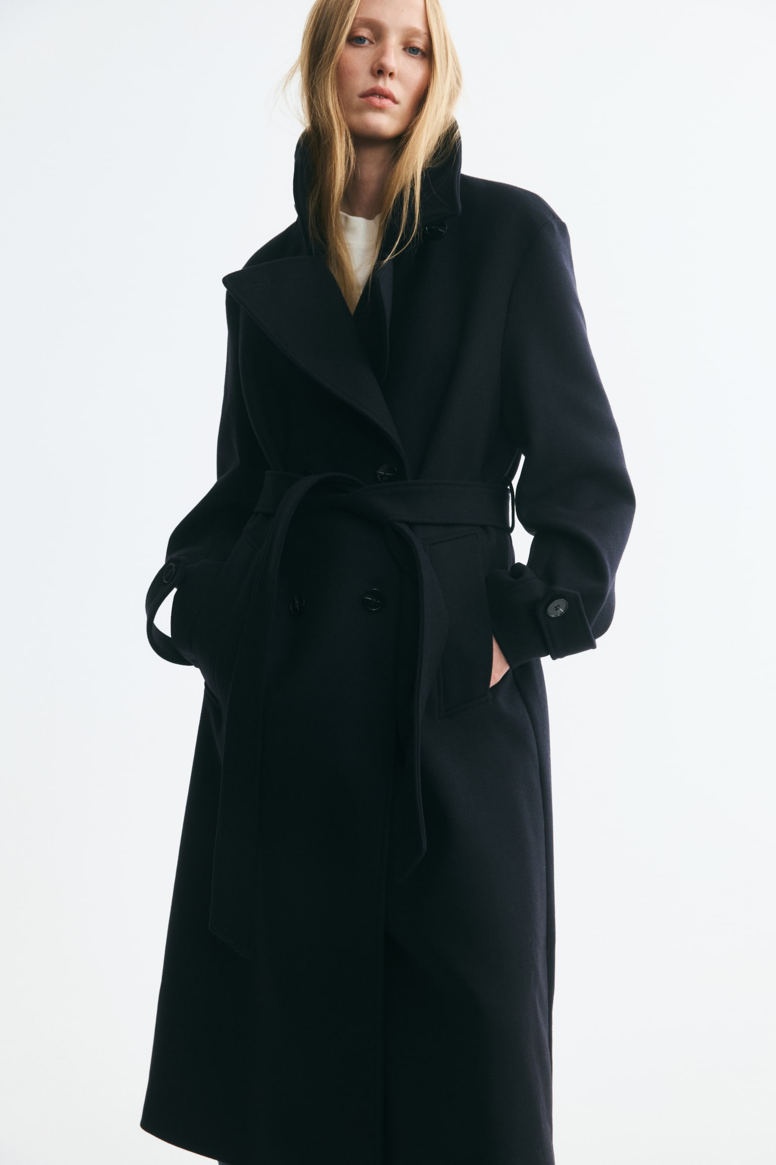 Женское пальто H&M Double-breasted wool-blend, цвет: Тёмно-синий — фото 4
