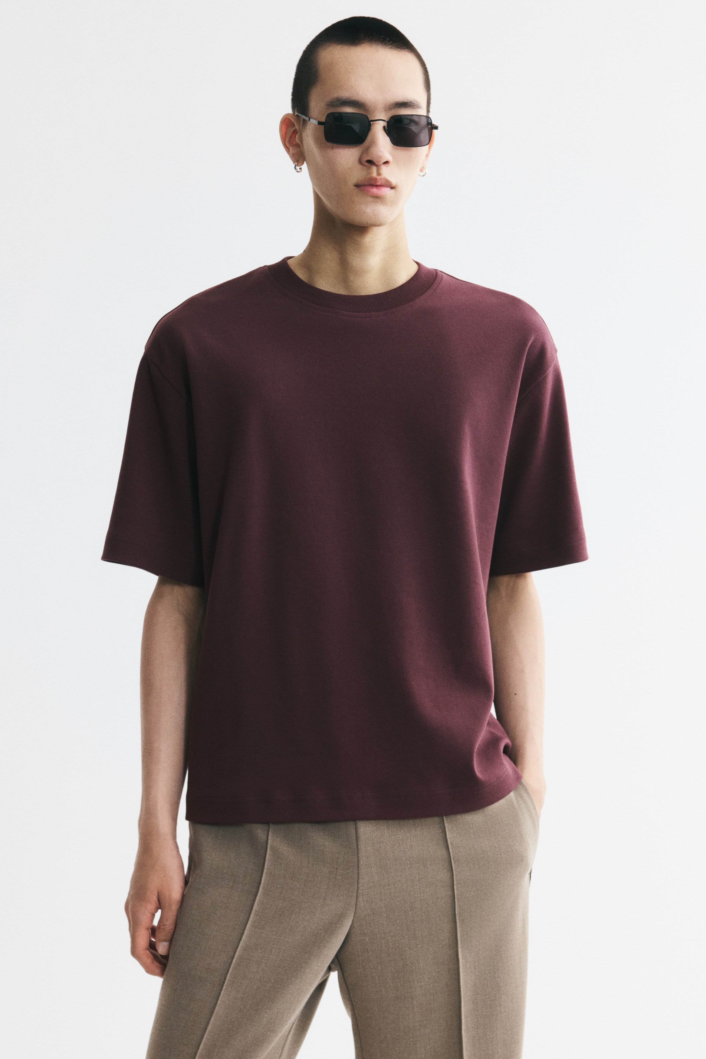 Relaxed Fit Interlock T-shirt - Plum purple/Cream/Black/Grey marl