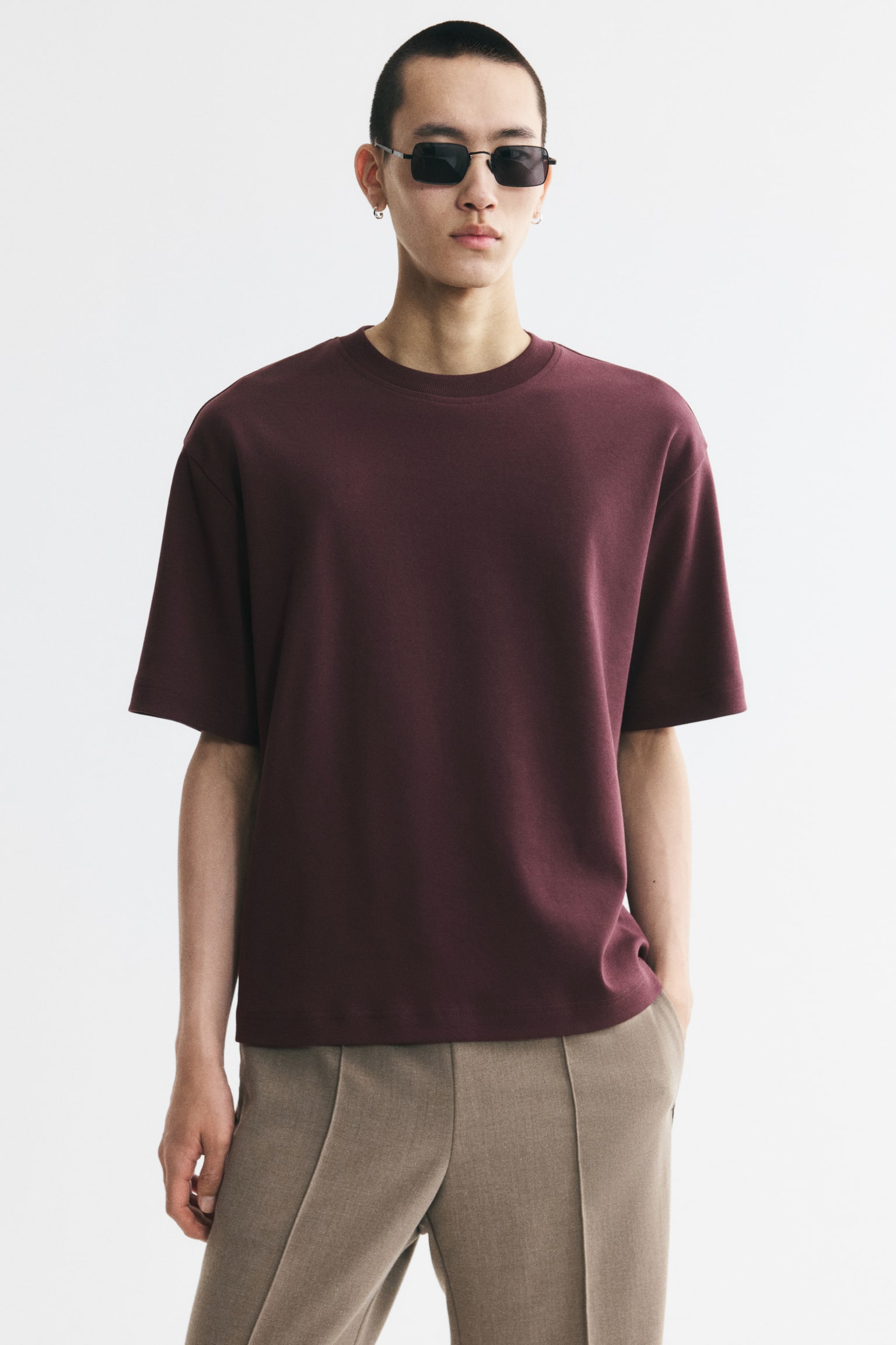 Relaxed Fit Interlock T-shirt - Plum purple/Cream/Black/Grey marl - 1