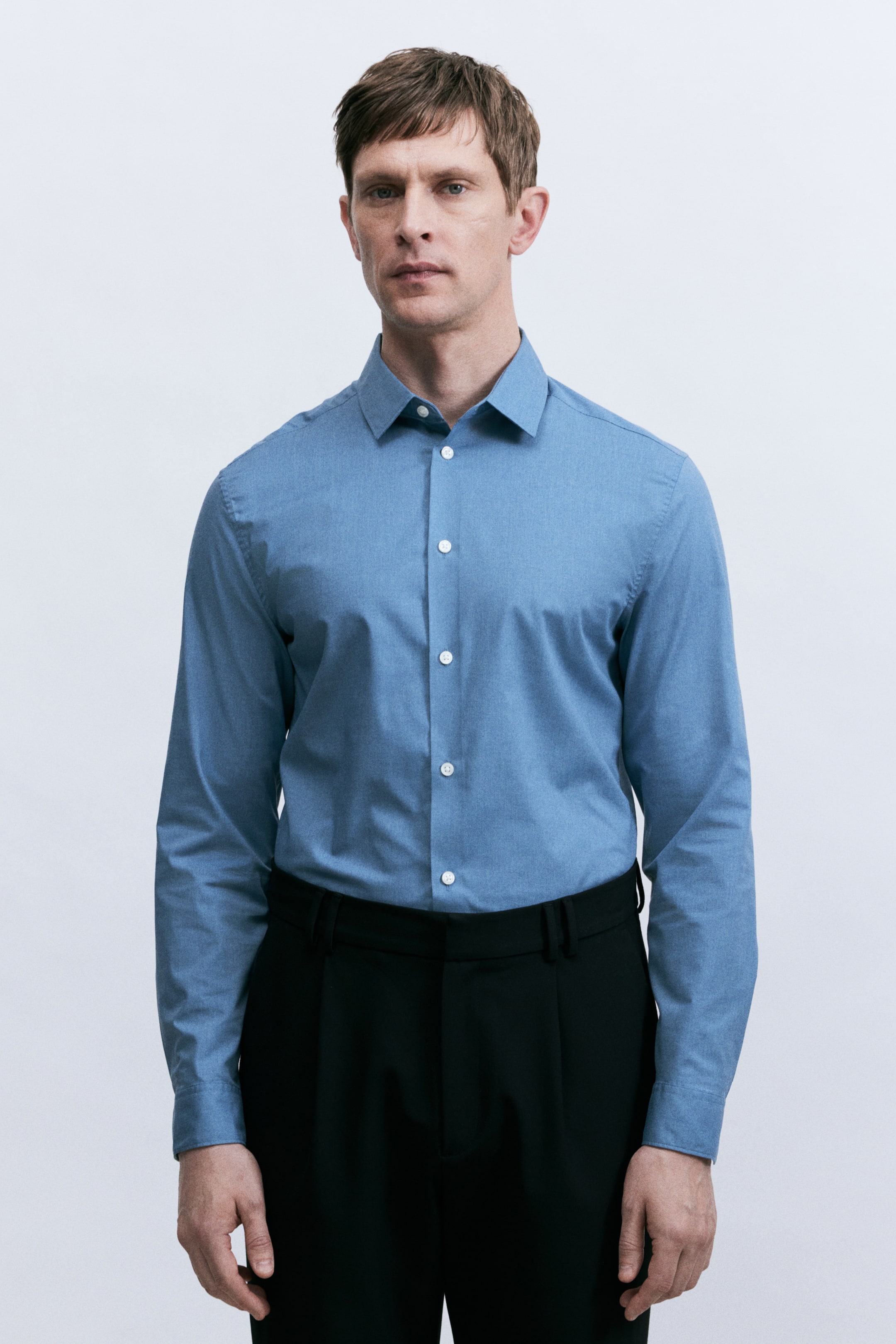 View larger image: Slim Fit Easy-iron shirt - Blue - Men | H&M IN 1