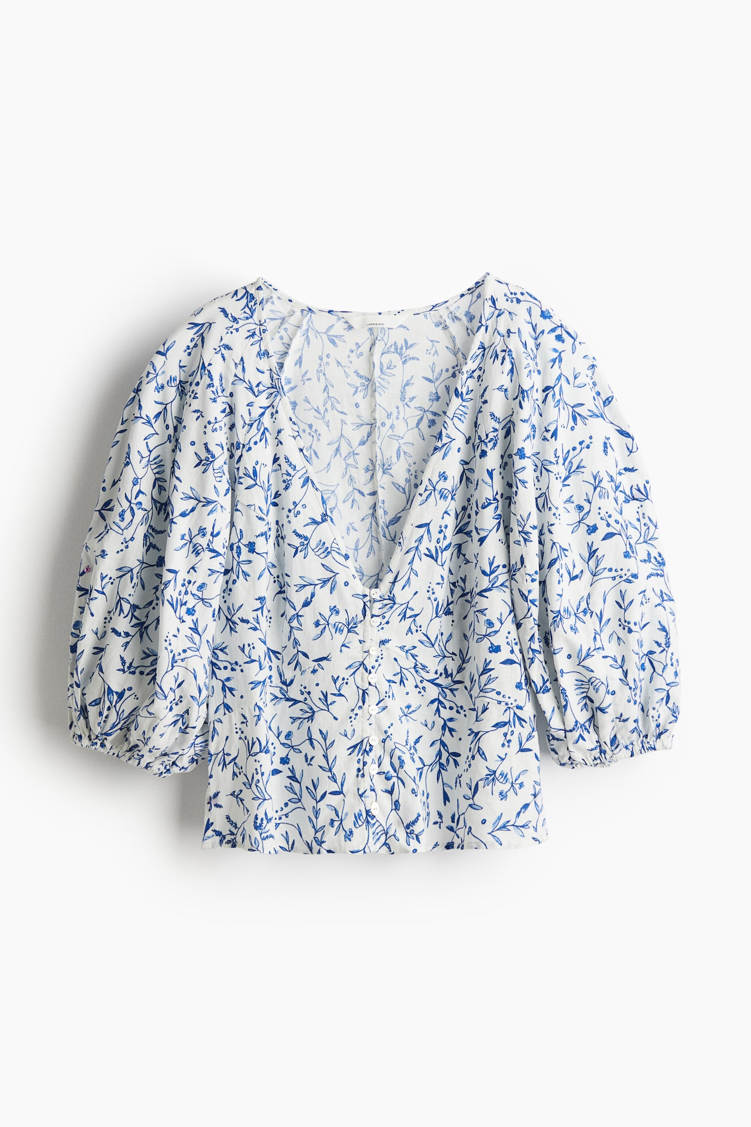 Linen Blend Blouse - White/Blue floral/White/Blue floral/White/Pattern/White - 2