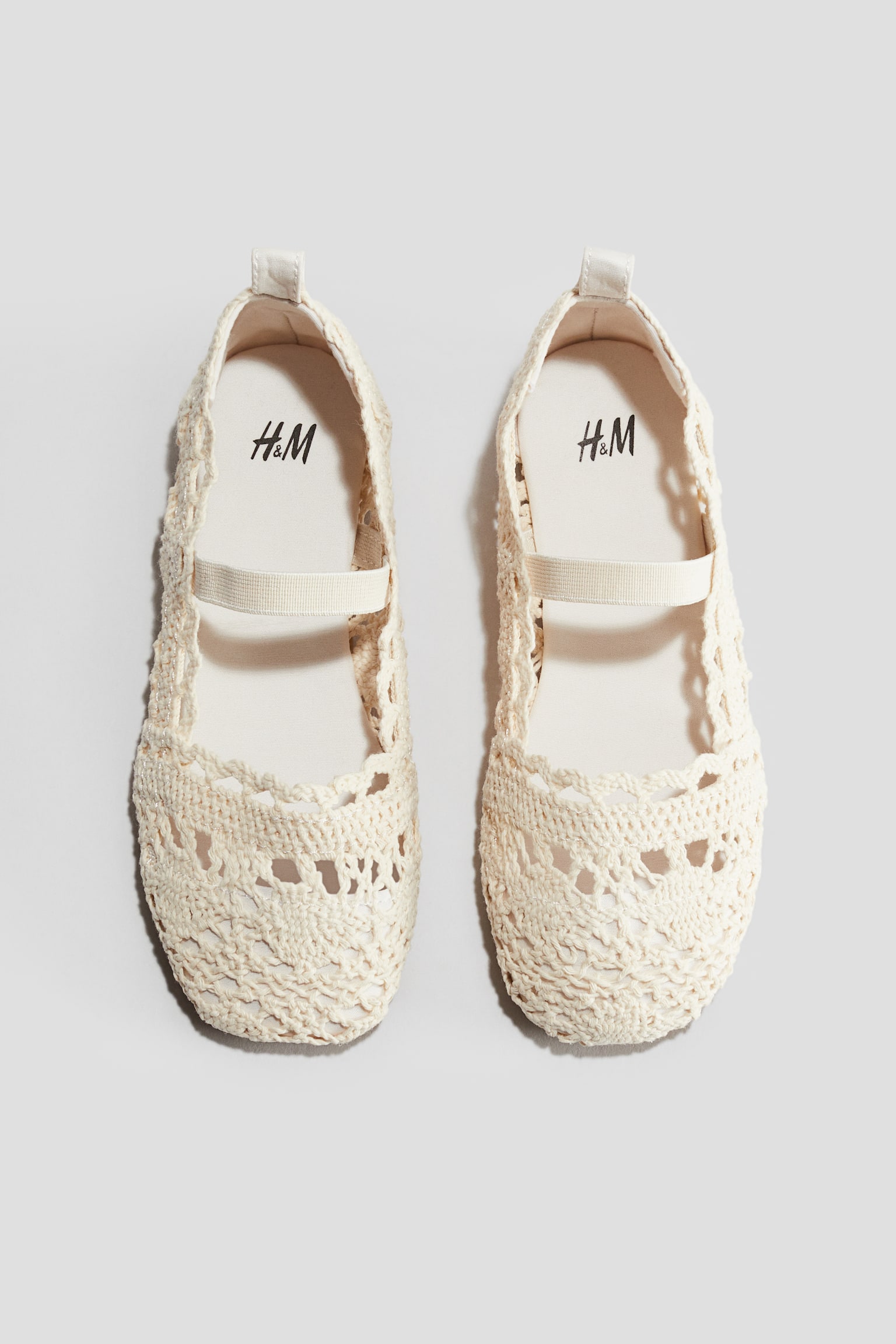 Crochet Look Ballet Flats - White/Dark beige - 1