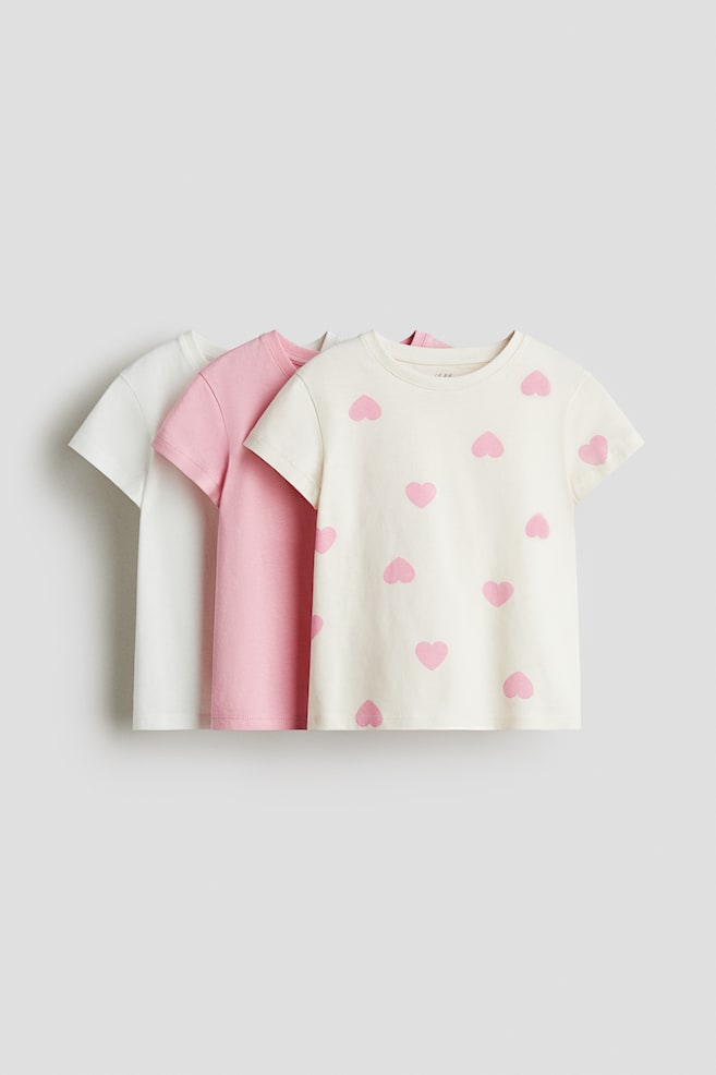 3-pack cotton tops - Pink/Hearts/Pink/Striped/Dusty pink/White - 1