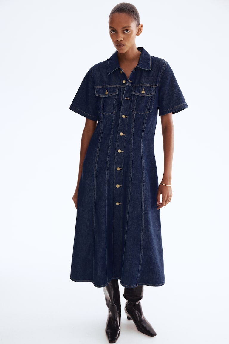 m&s denim shirt dress Ladies - Dark Denim Blue Denim Shirt Dress - Size: XXS
