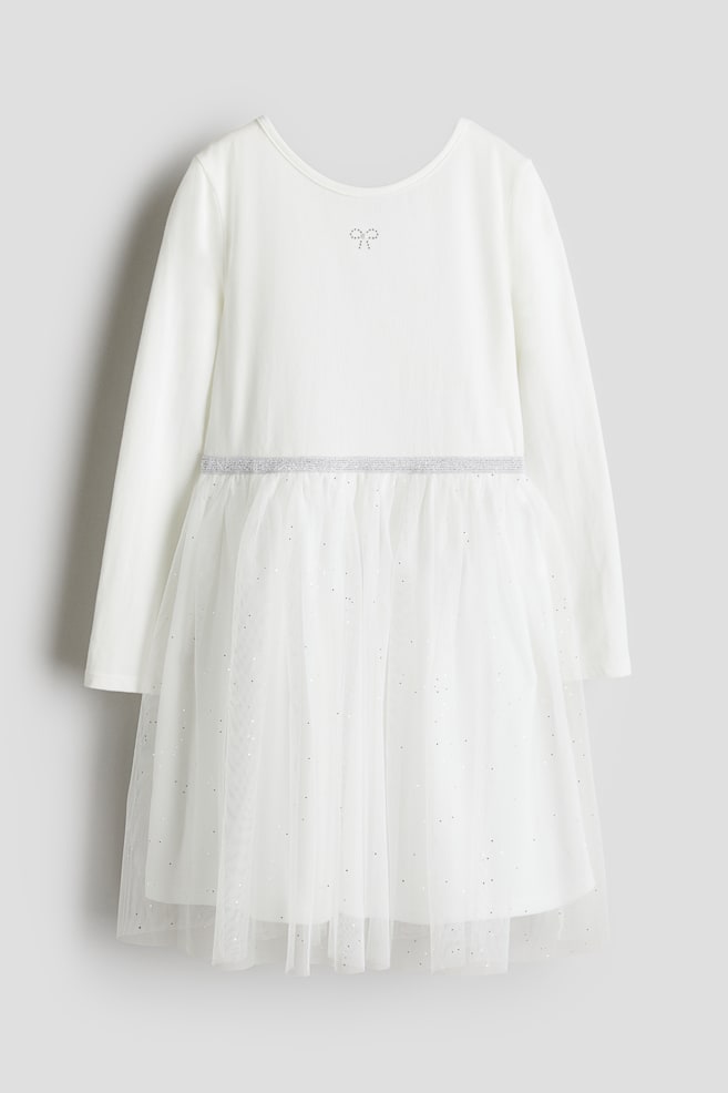Jersey Dress with Tulle Skirt - White - 1