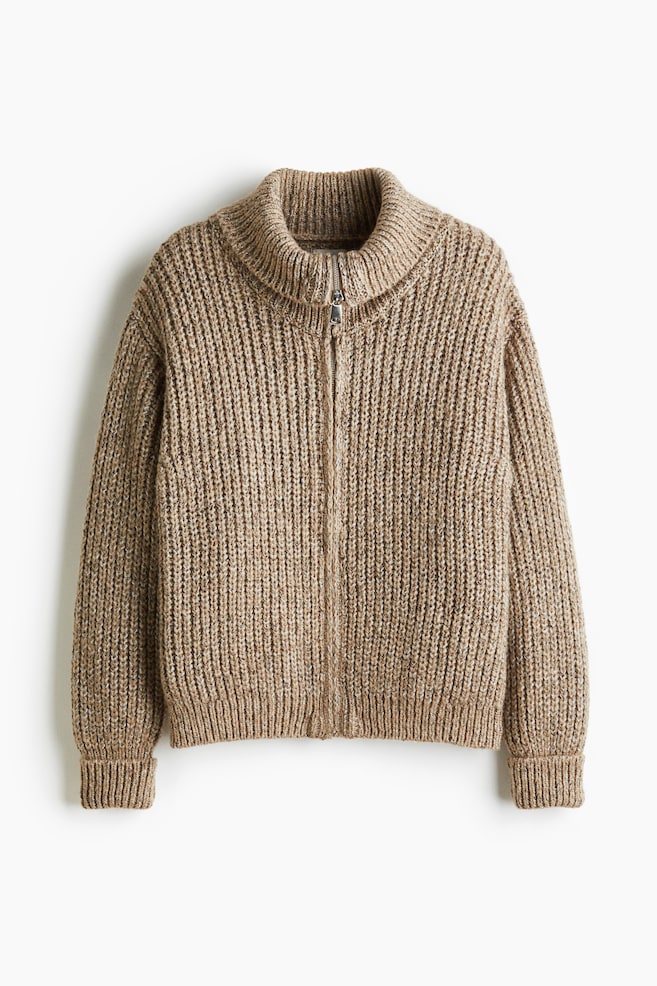 Ribgebreid vest met rits - Beige gemêleerd - 1