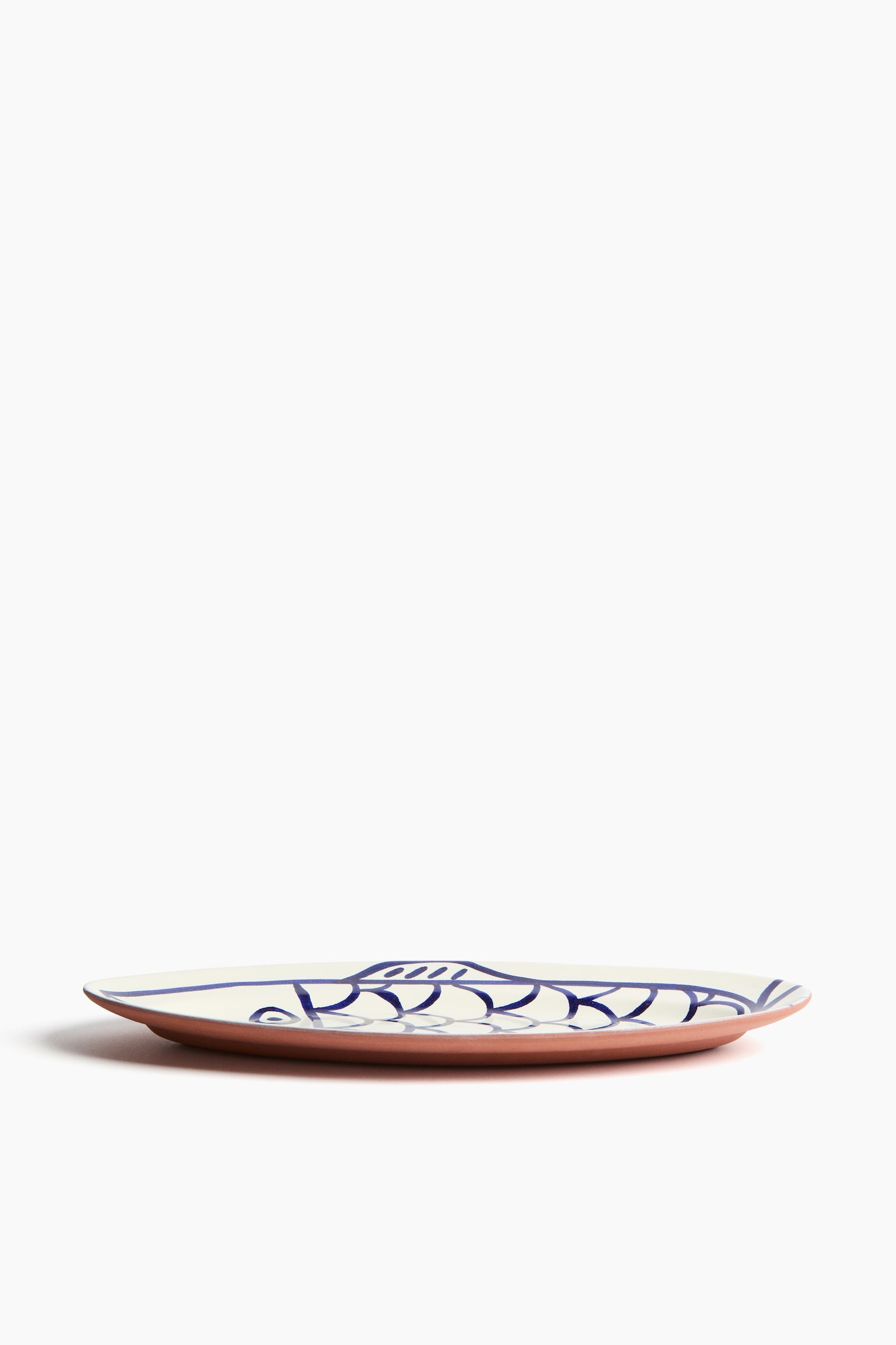 Hand-painted terracotta serving plate - White/Fish - 6