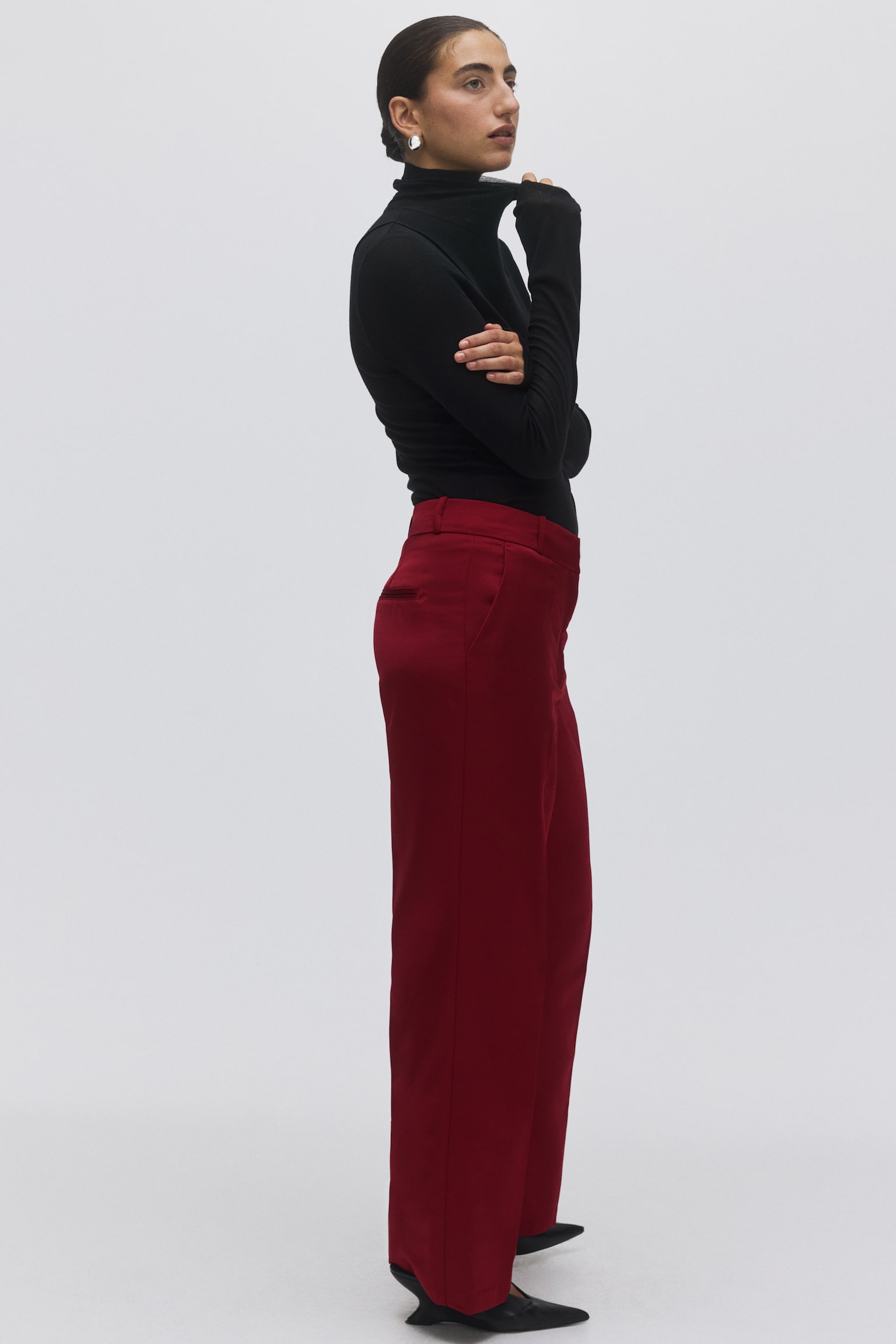 High-waisted tailored trousers - Dark red/Black/White - 3