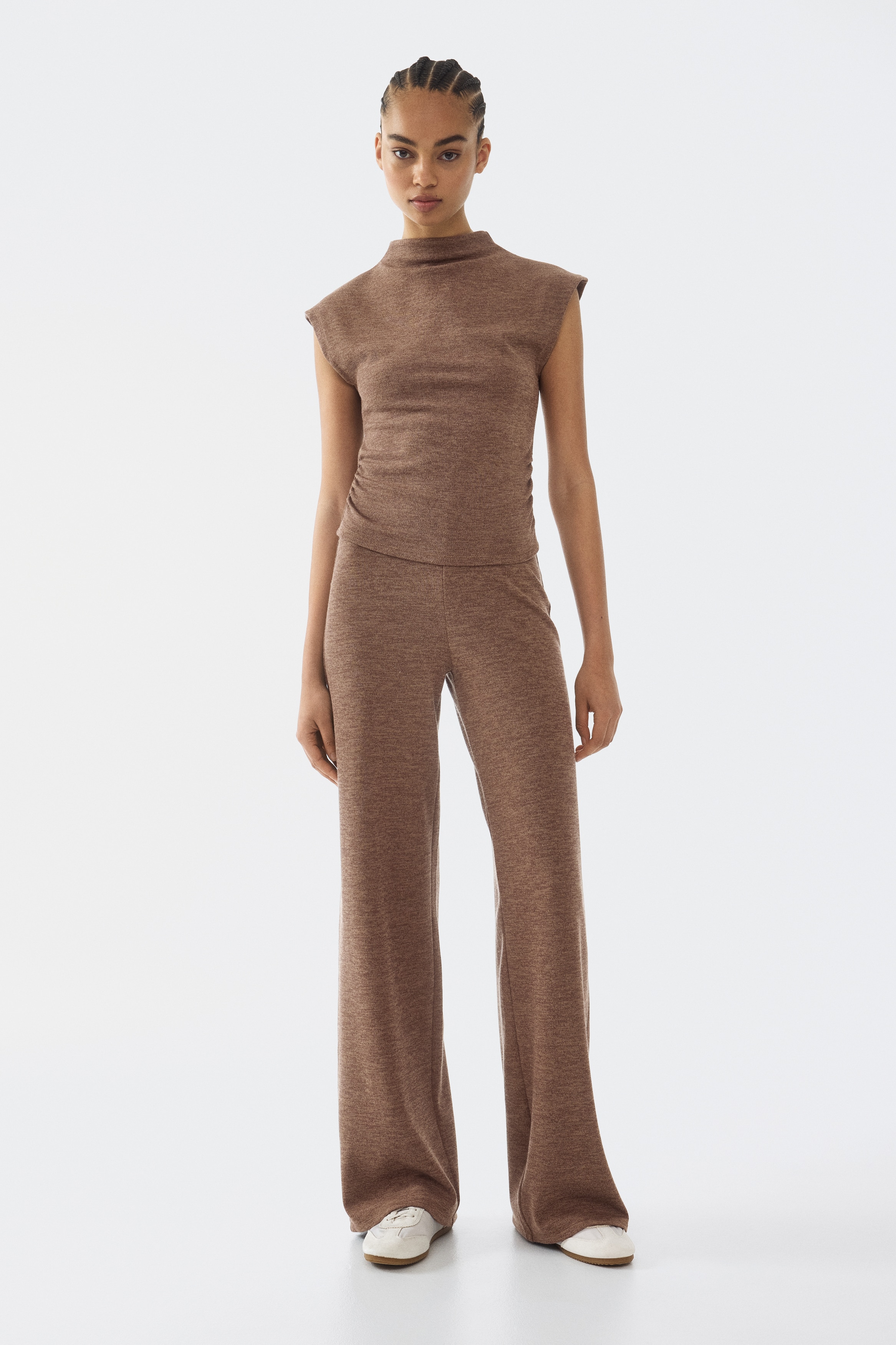 Jerseyhose mit geradem Bein - Braunmeliert/Marineblau/Beige