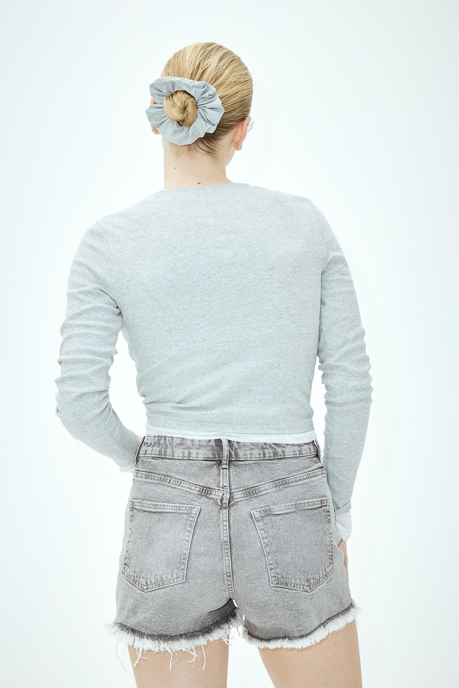 High Waist Denim Shorts - Light grey/Pale denim blue/Black/Pale denim blue/White/Light denim blue - 6