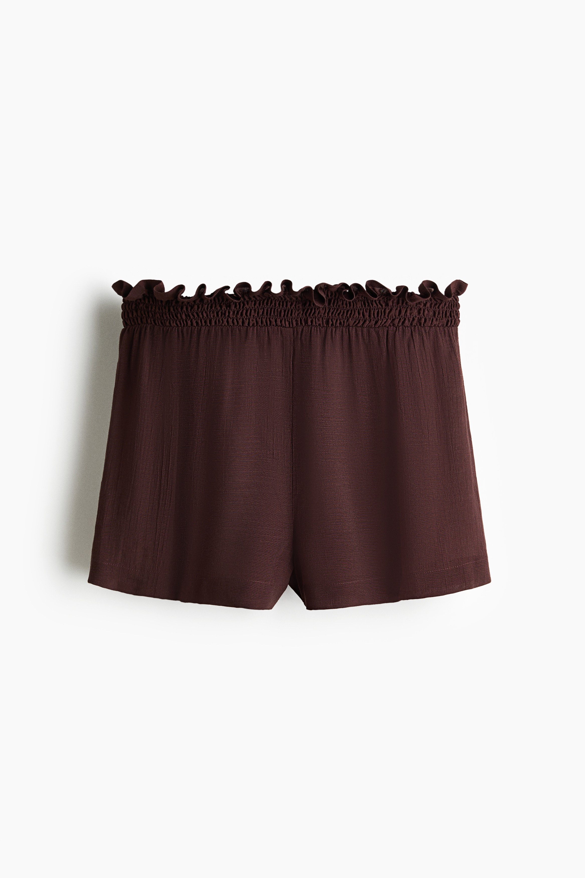 Crinkled Pull-On Shorts - Dark brown