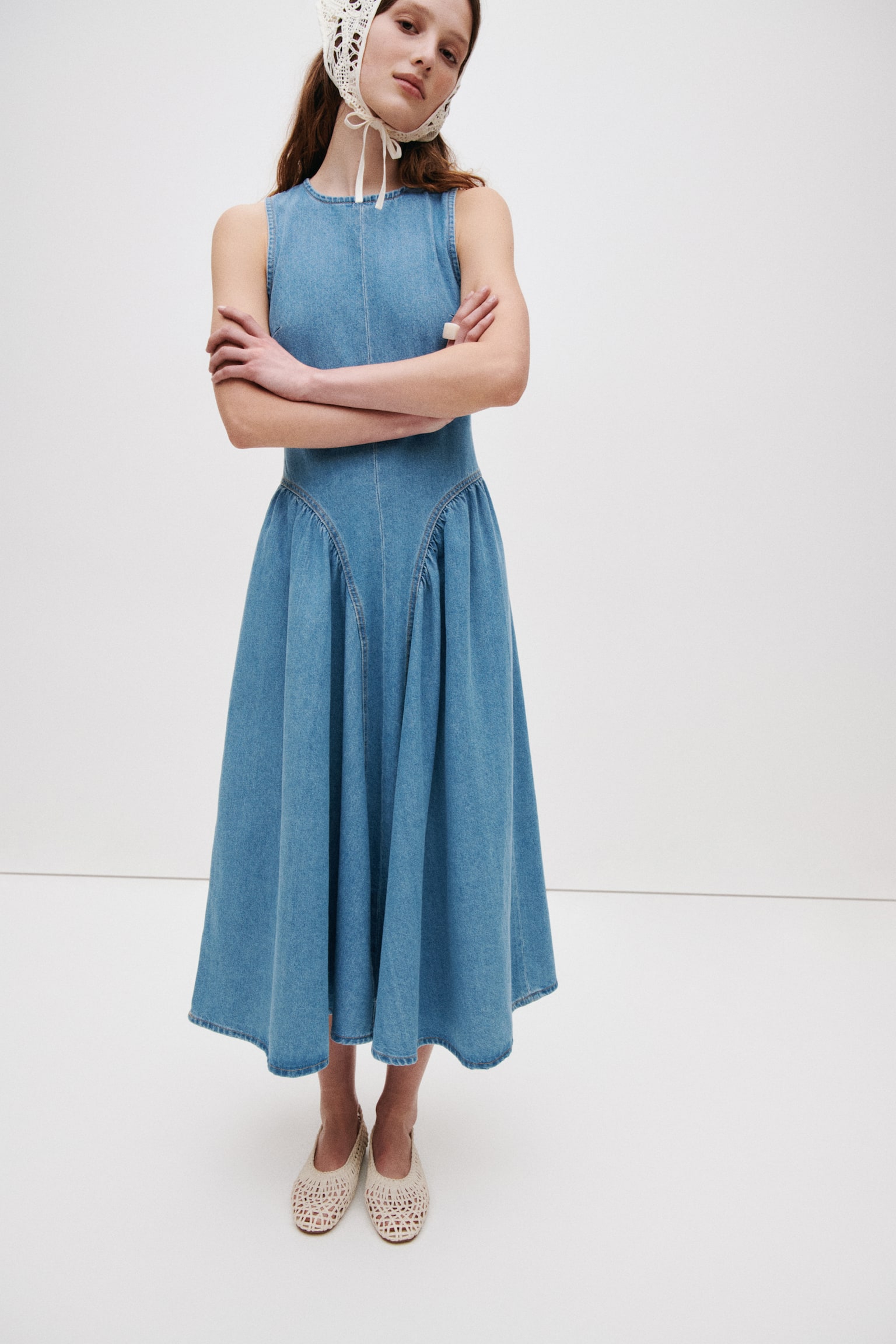 Джинсова сукня з відкритою спиною - Світло-блакитний денім/Кремовий - 1