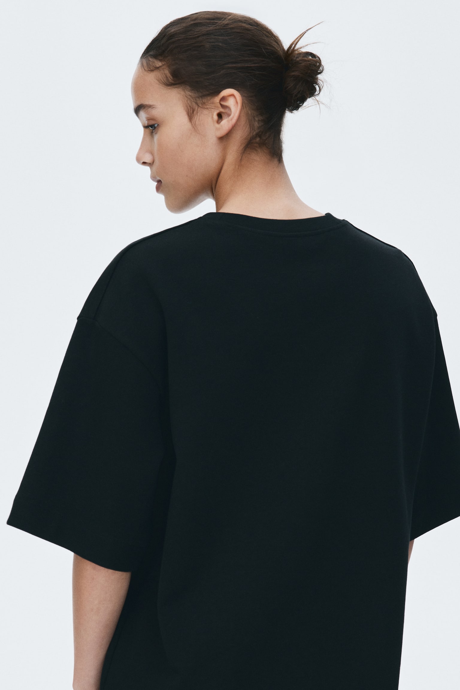 T-shirt w interlokowy splot - Czarny/Biały/Zakurzony fiolet - 3