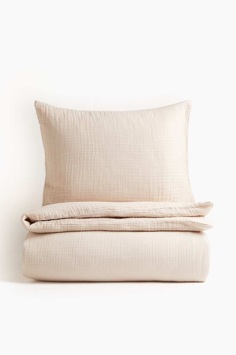 Parure de couette lit simple en mousseline - Beige clair - Home All | H&M FR