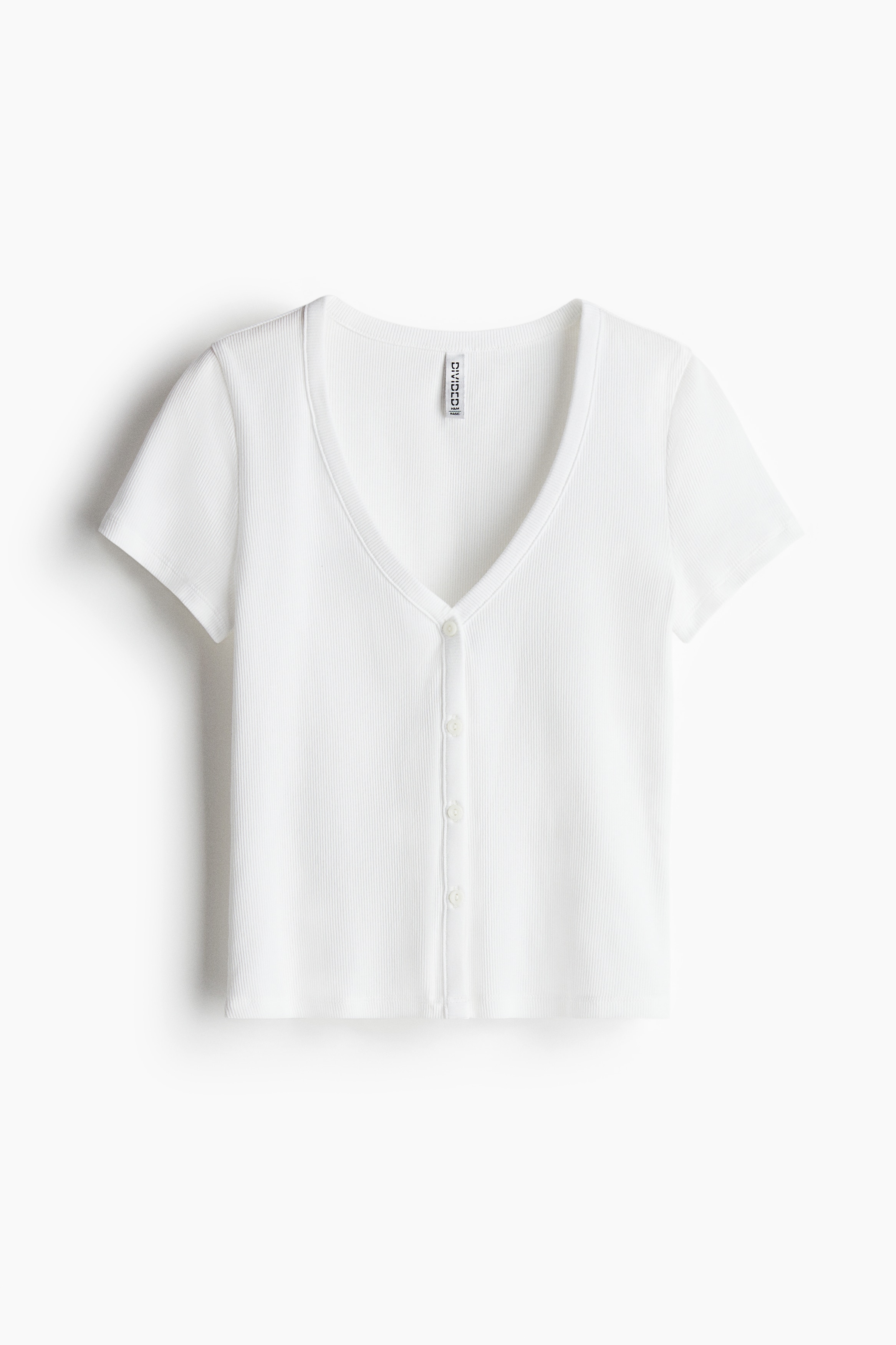 Ribbed button-front T-shirt - White/Dark brown
