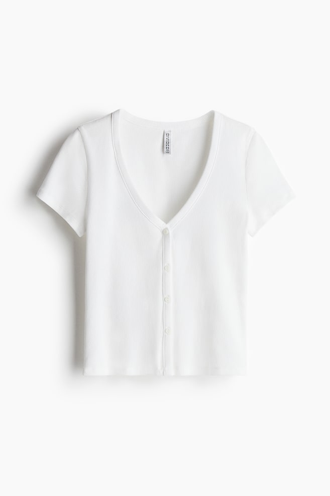 Ribbed button-front T-shirt - White - 1
