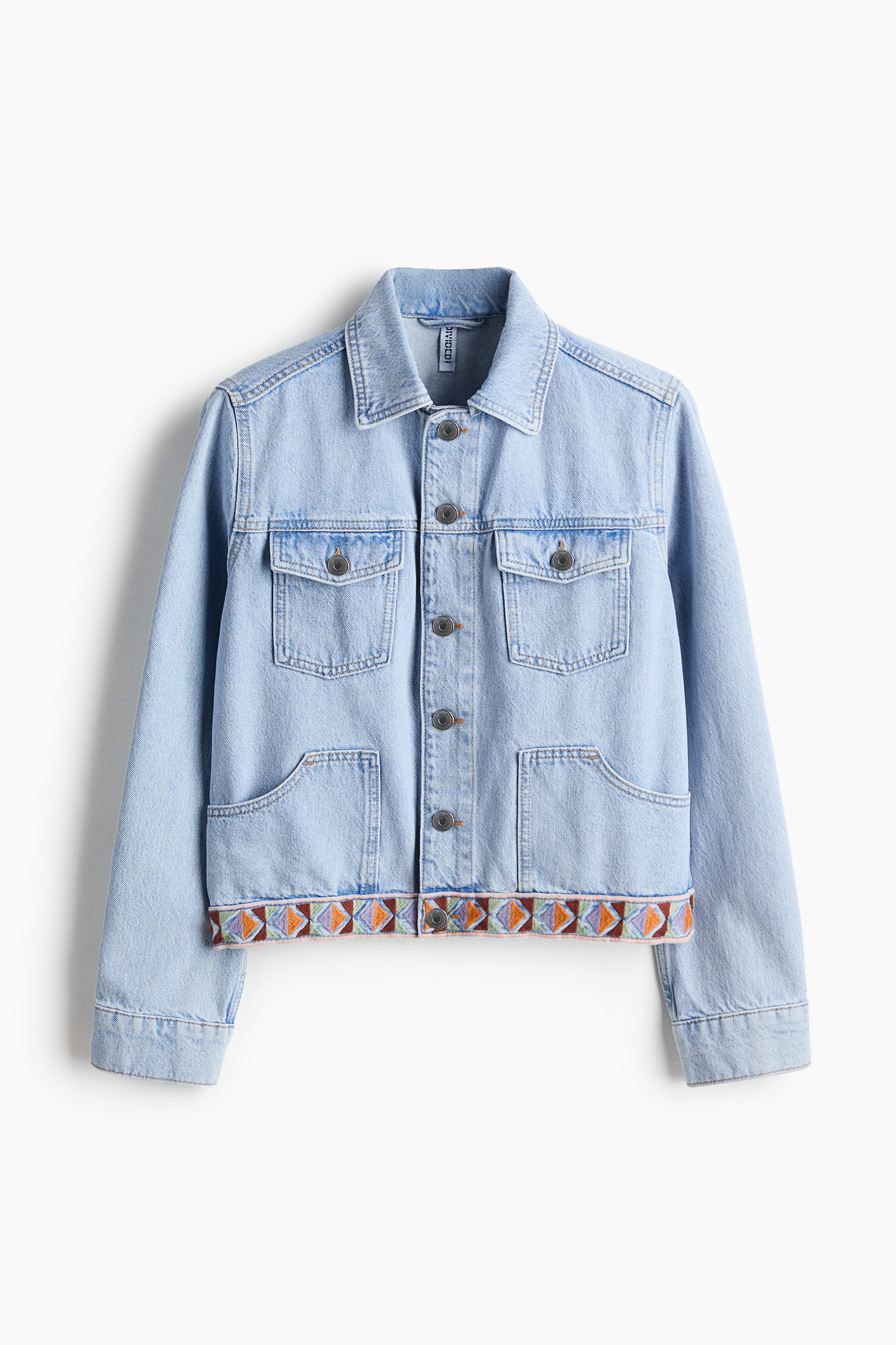 Veste en denim avec détail brodé - Bleu denim clair