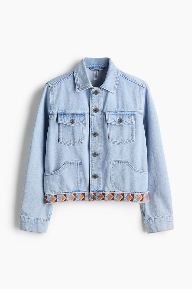 Embroidery-detail denim jacket - Light denim blue - 1