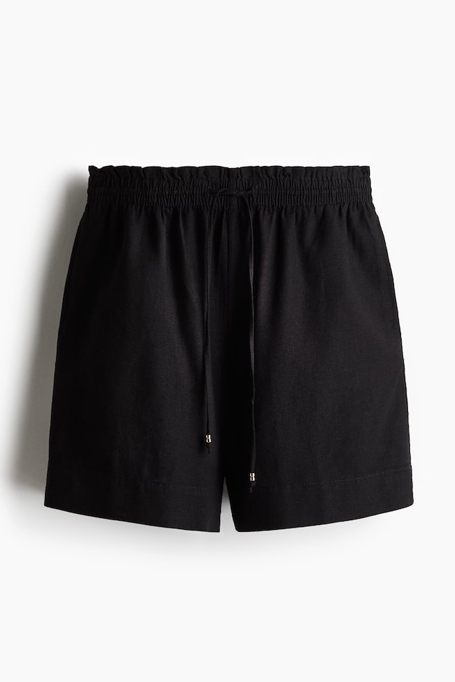 Linen-Blend Drawstring Shorts - Black/White/navy blue striped - 1