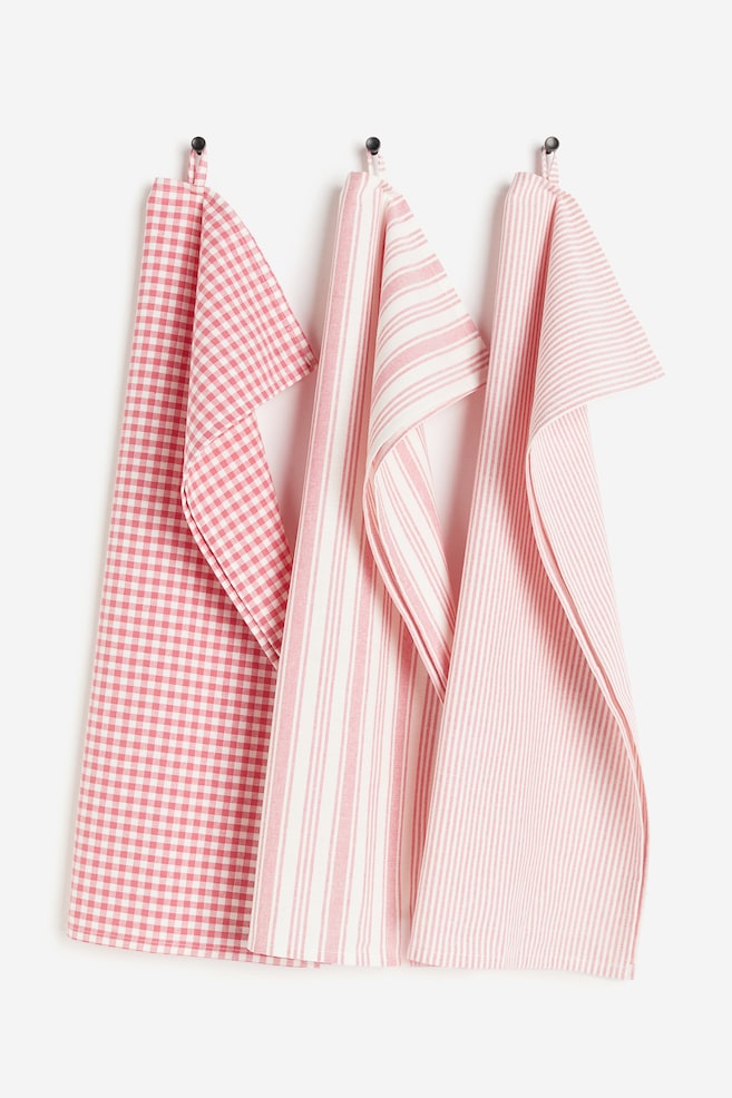 3-pack cotton tea towels - Pink/Patterned/Dark grey/Light brown/Green/Patterned - 1