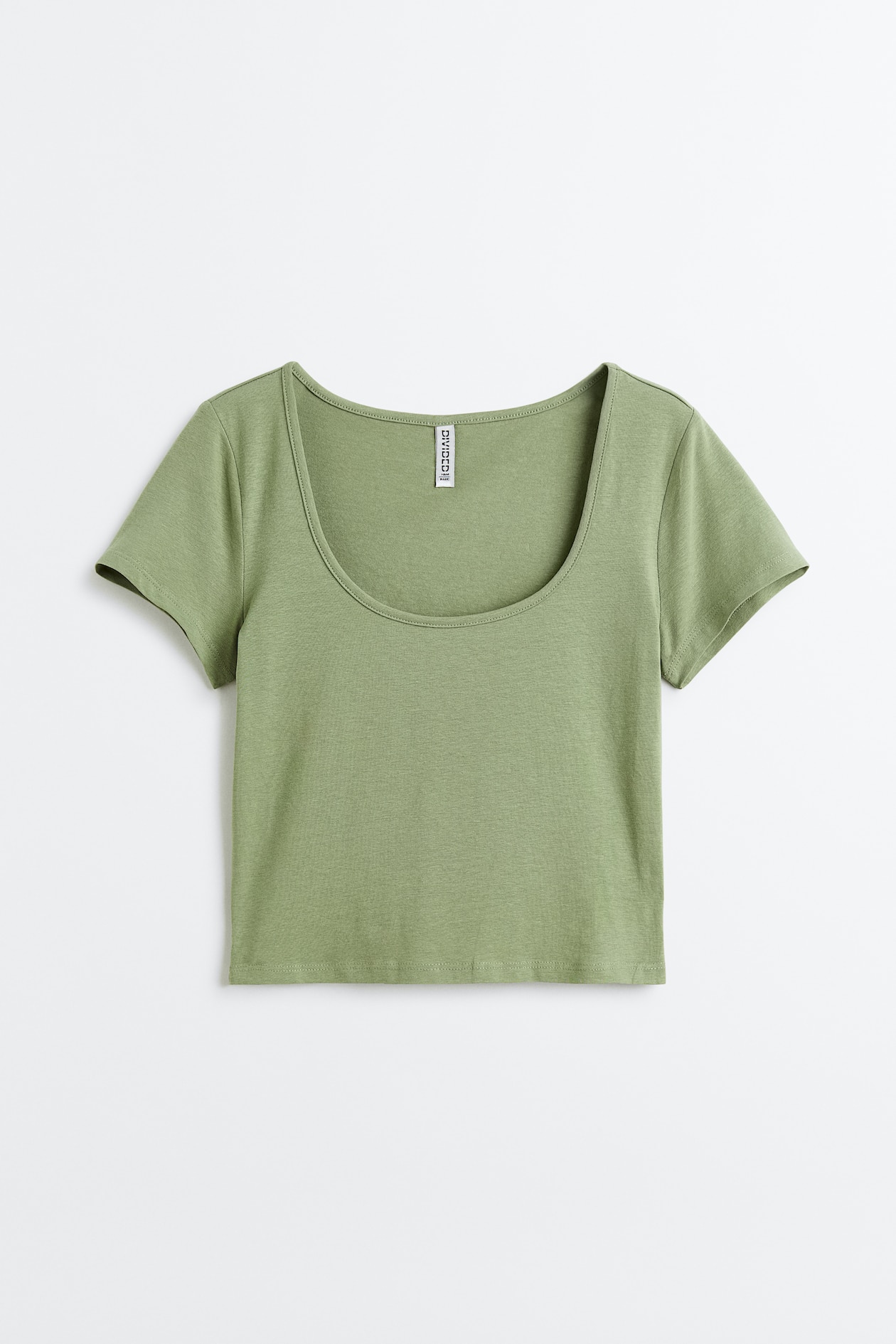 Cotton Jersey Top - Low-cut Neckline - Short sleeve - Green - Ladies ...