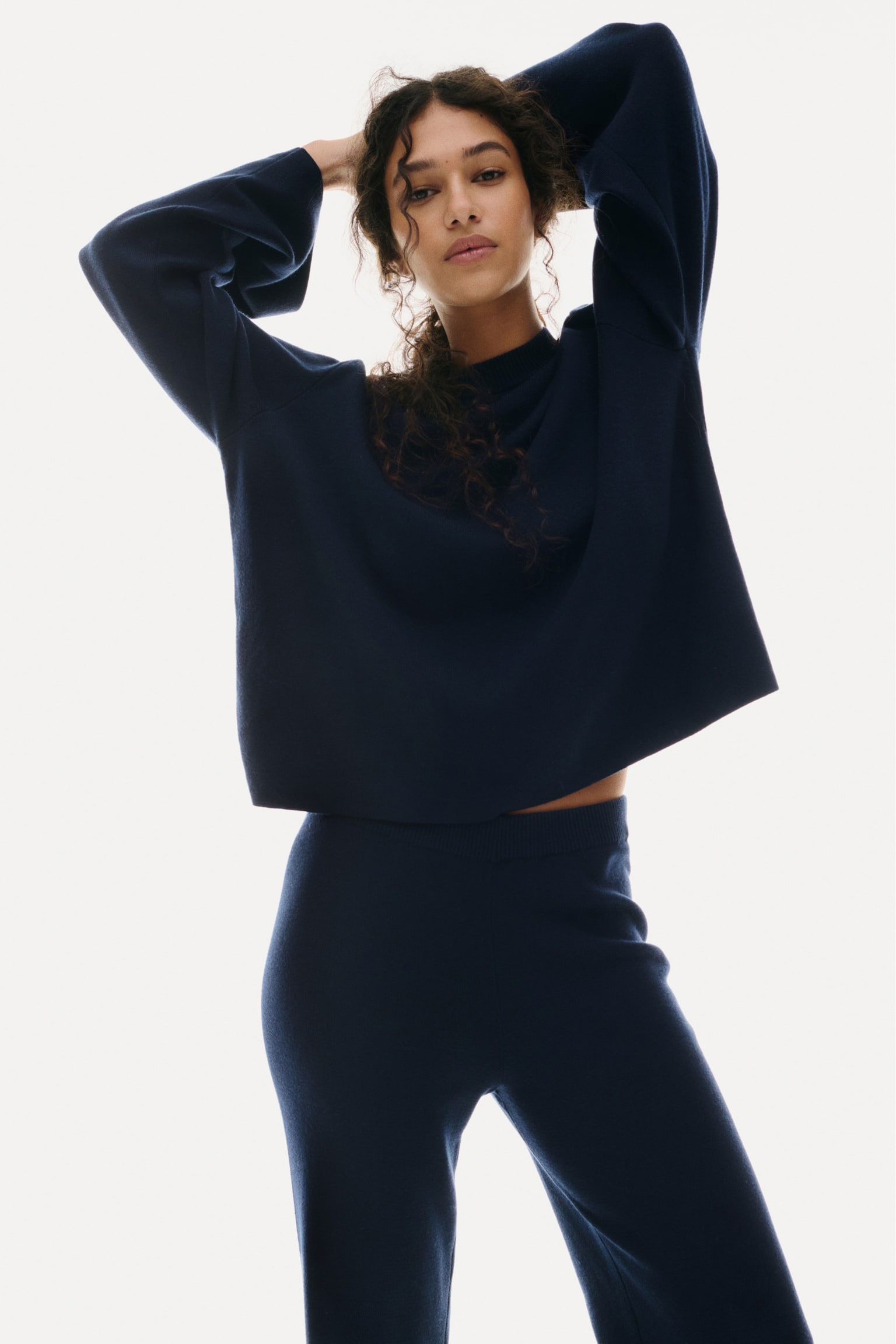 Fine-knit trousers - Navy blue/Light beige marl/Grey marl/Dark grey/Taupe/Dusty green/Black - 1