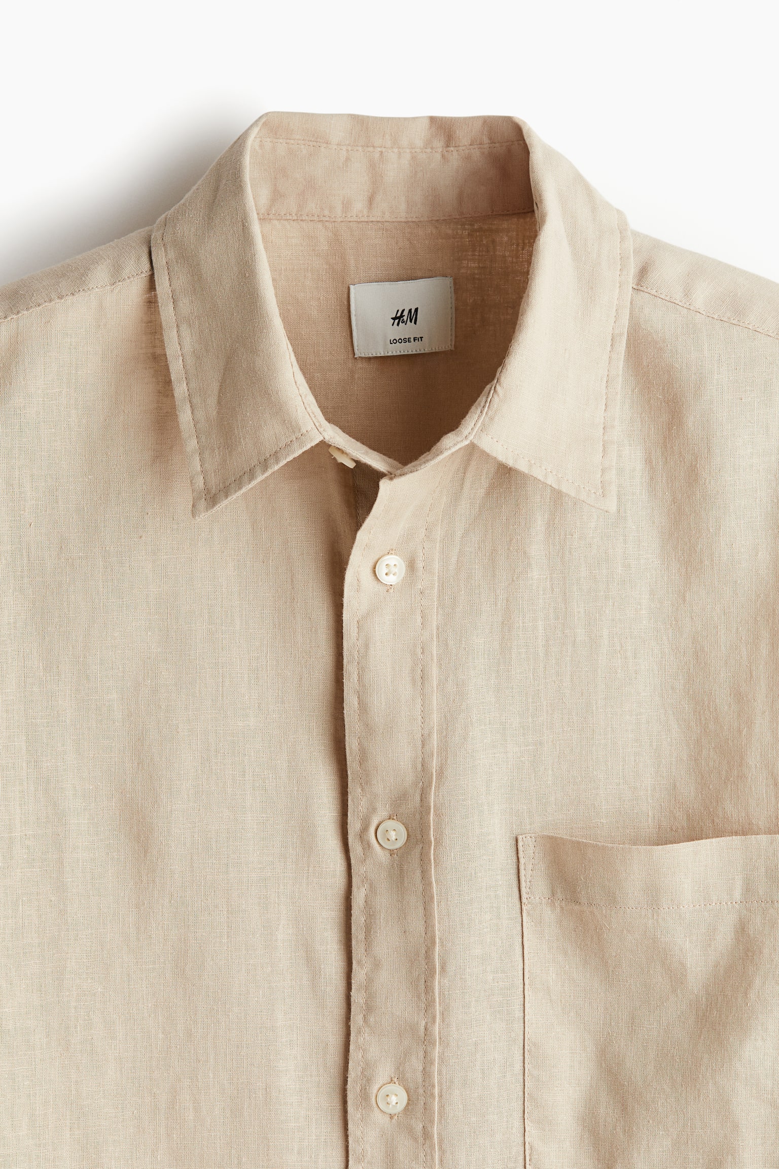 Relaxed Fit Linen-blend shirt - Beige/White/Khaki green/Striped - 4