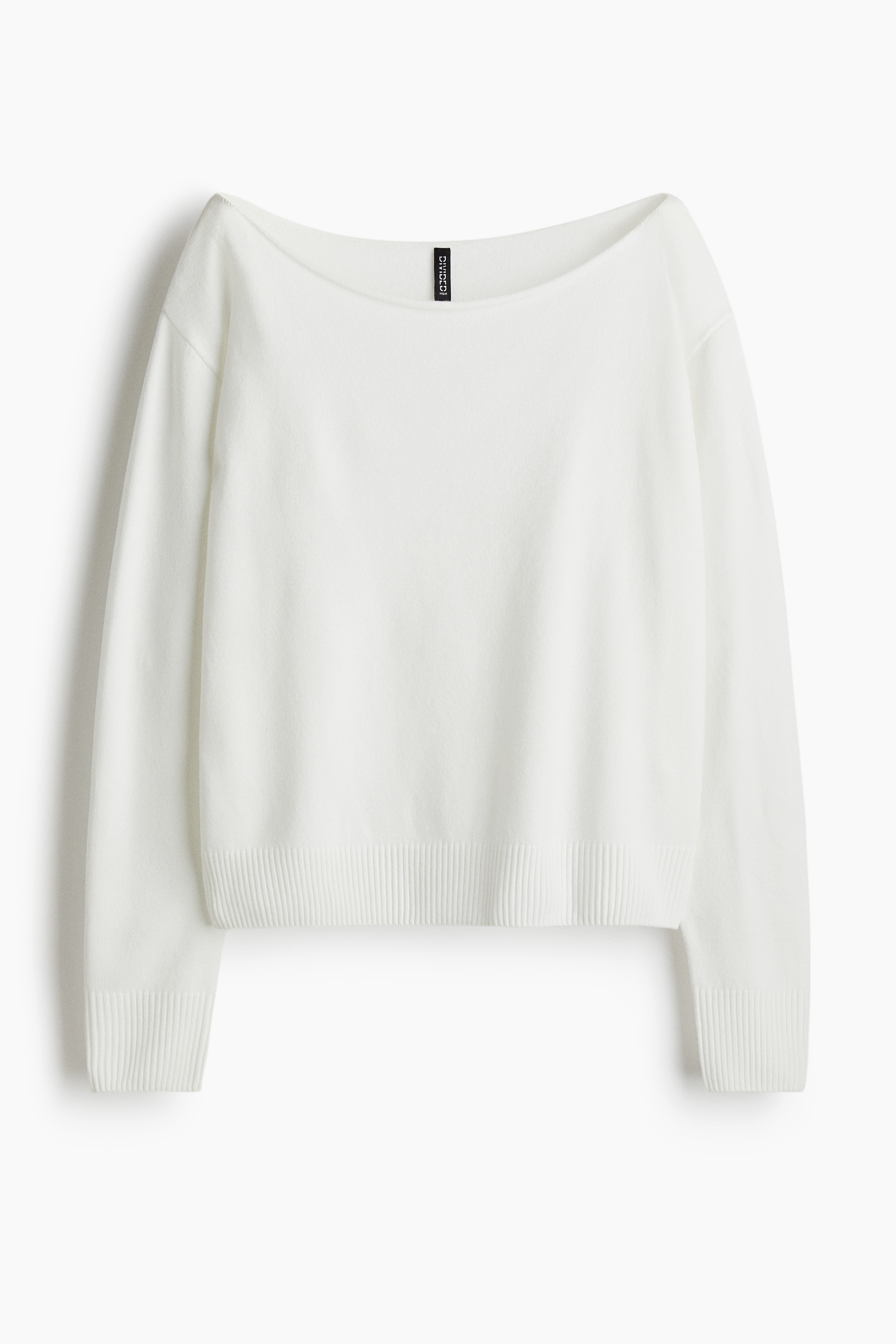 Off-the-Shoulder Sweater - White/Light yellow/Light pink/Olive green/Navy blue/Black
