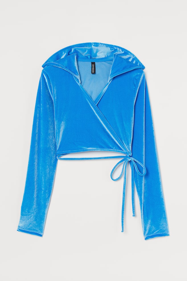 Cropped velour hoodie - Blue - 1