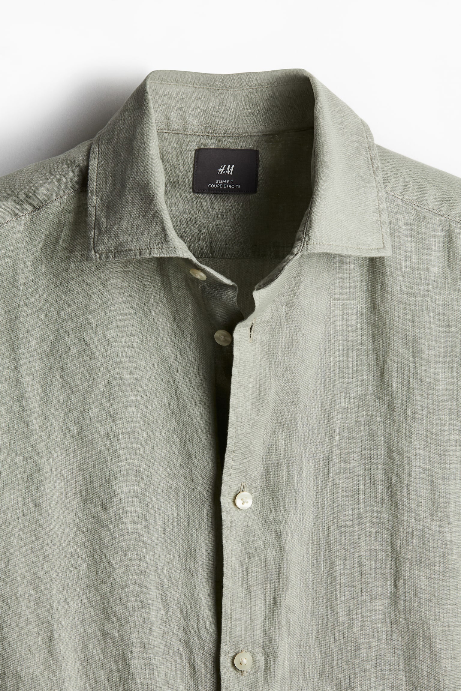 Slim Fit Linen shirt - Sage green/White - 3