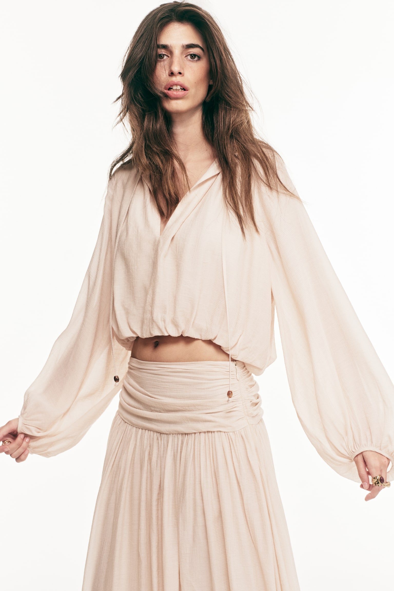 Oversized crêpe blouse - Pale orange - 4