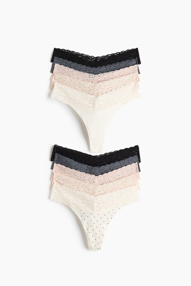 Set van 10 kanten slips - Thong - Zwart/donkergrijs/lichtroze/Lichtblauw/wit/Bordeauxrood/poederroze/Zwart/Marineblauw/lichtbeige - 1