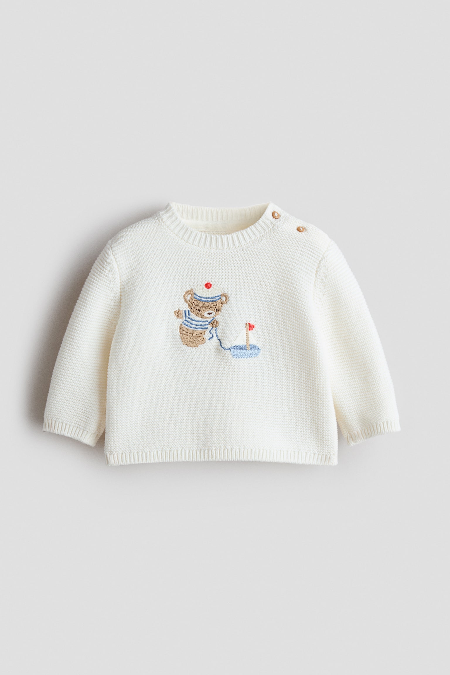 Trøje i bomuld med broderet detalje - Hvid/Bamse