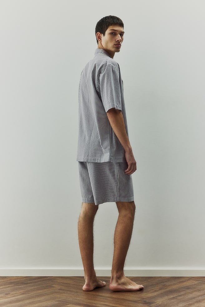 Pyjamas med skjorta och shorts - Grå/Rutig - 7