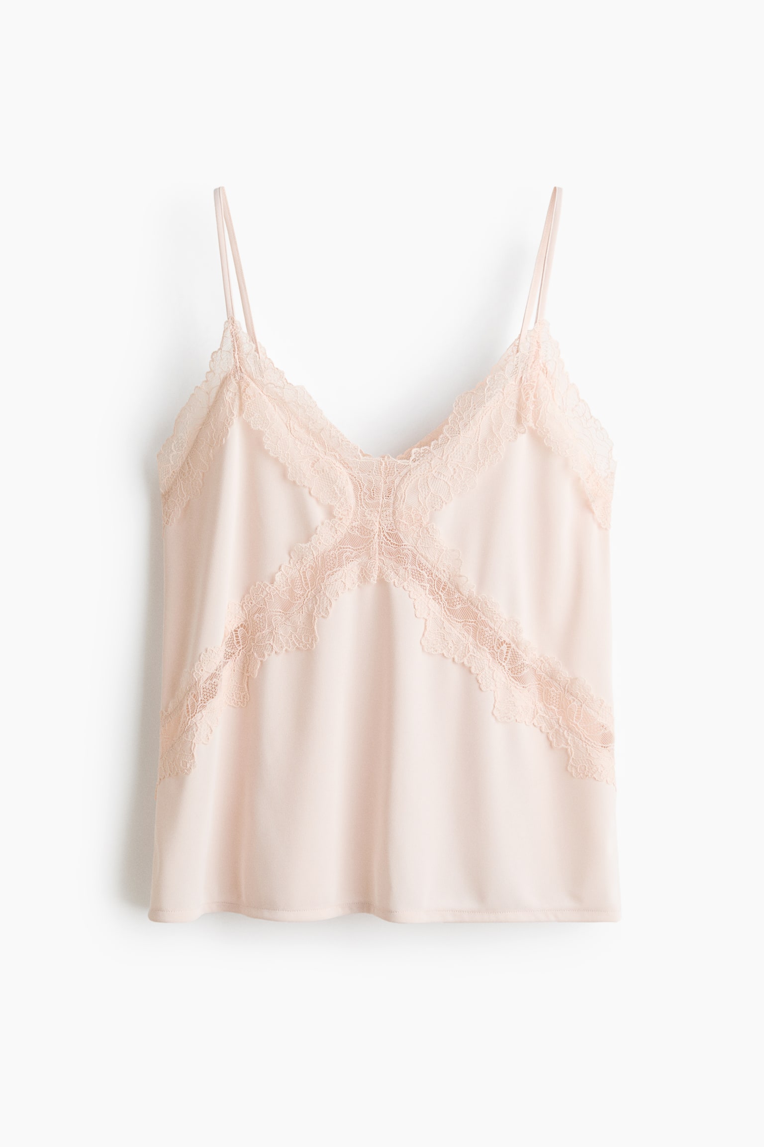 Lace-trimmed Ponte-di-Roma strappy top - Light peach pink/Black
