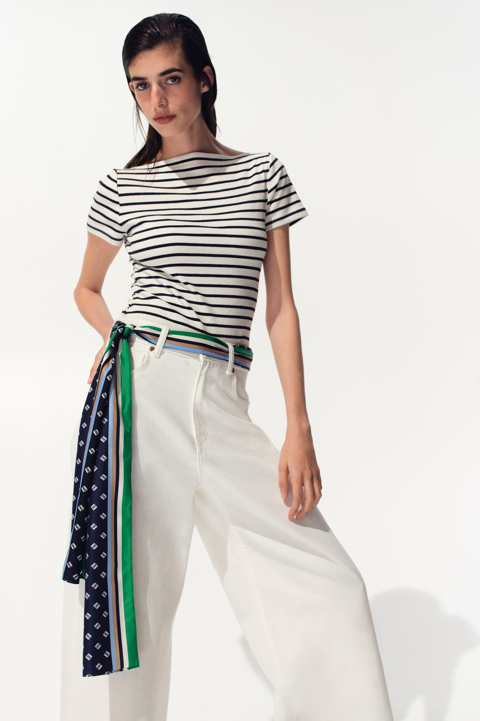 Top à encolure bateau en coton-Bleu marine/rayé - 4