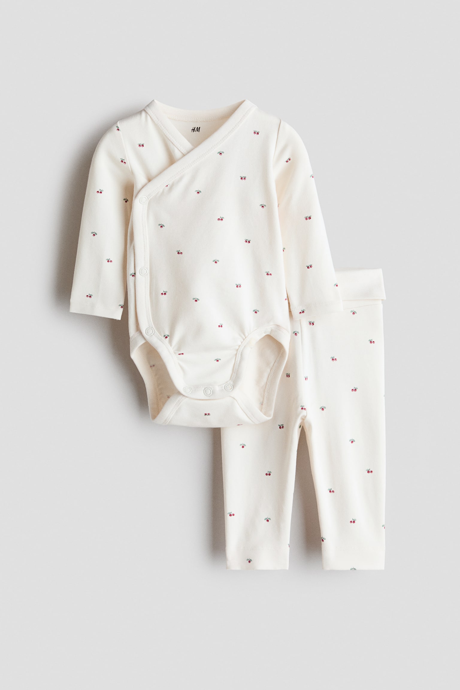 2-piece bodysuit and leggings set - Cream/Cherries/Cream/Hearts/Beige/Teddy bears/Light dusty pink/White/Oranges/White/Elephants