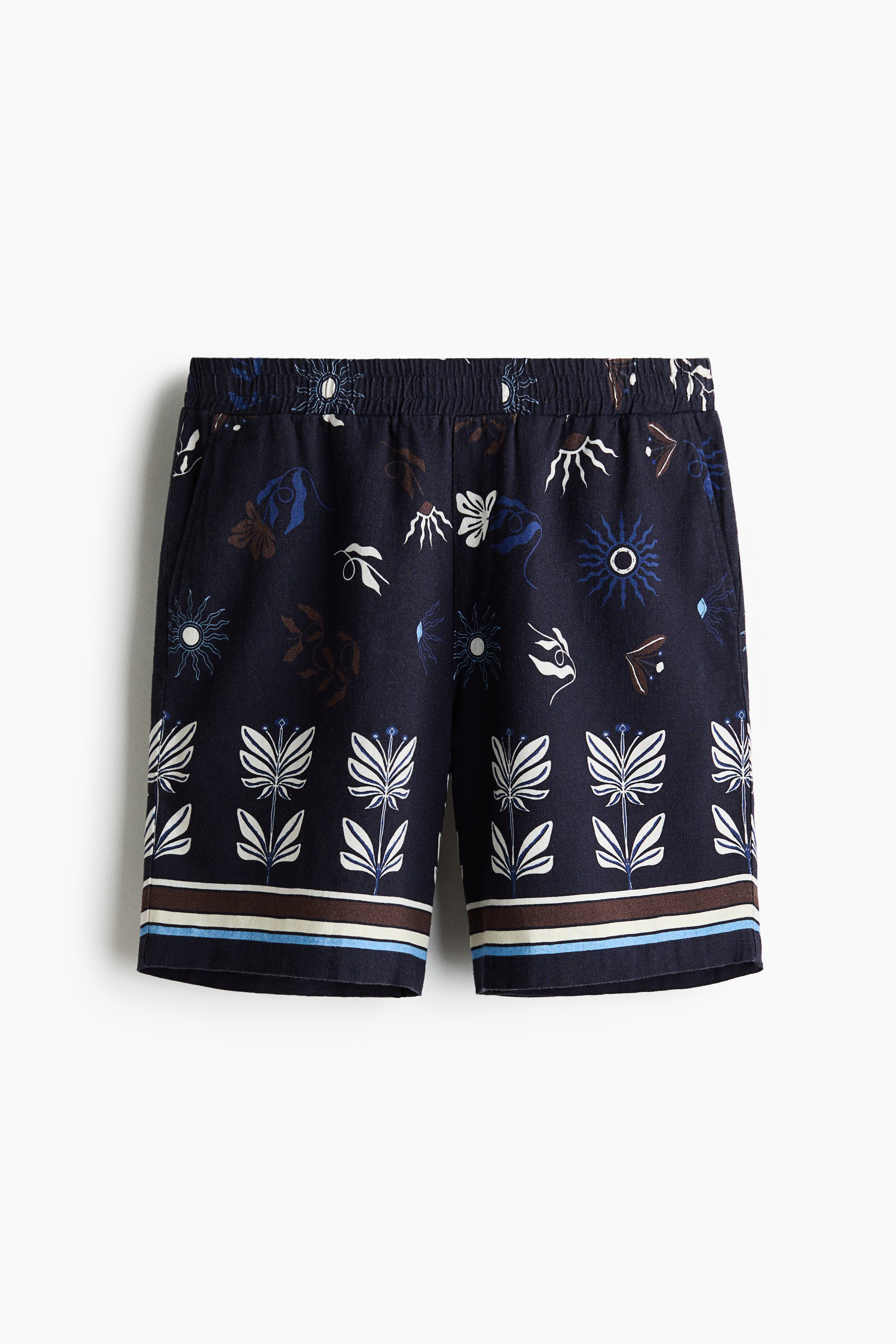 Relaxed Fit Linen-blend shorts - Navy blue/Floral
