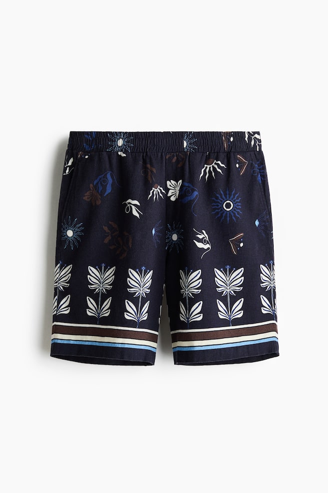 Relaxed Fit Linen-blend shorts - Navy blue/Floral - 1