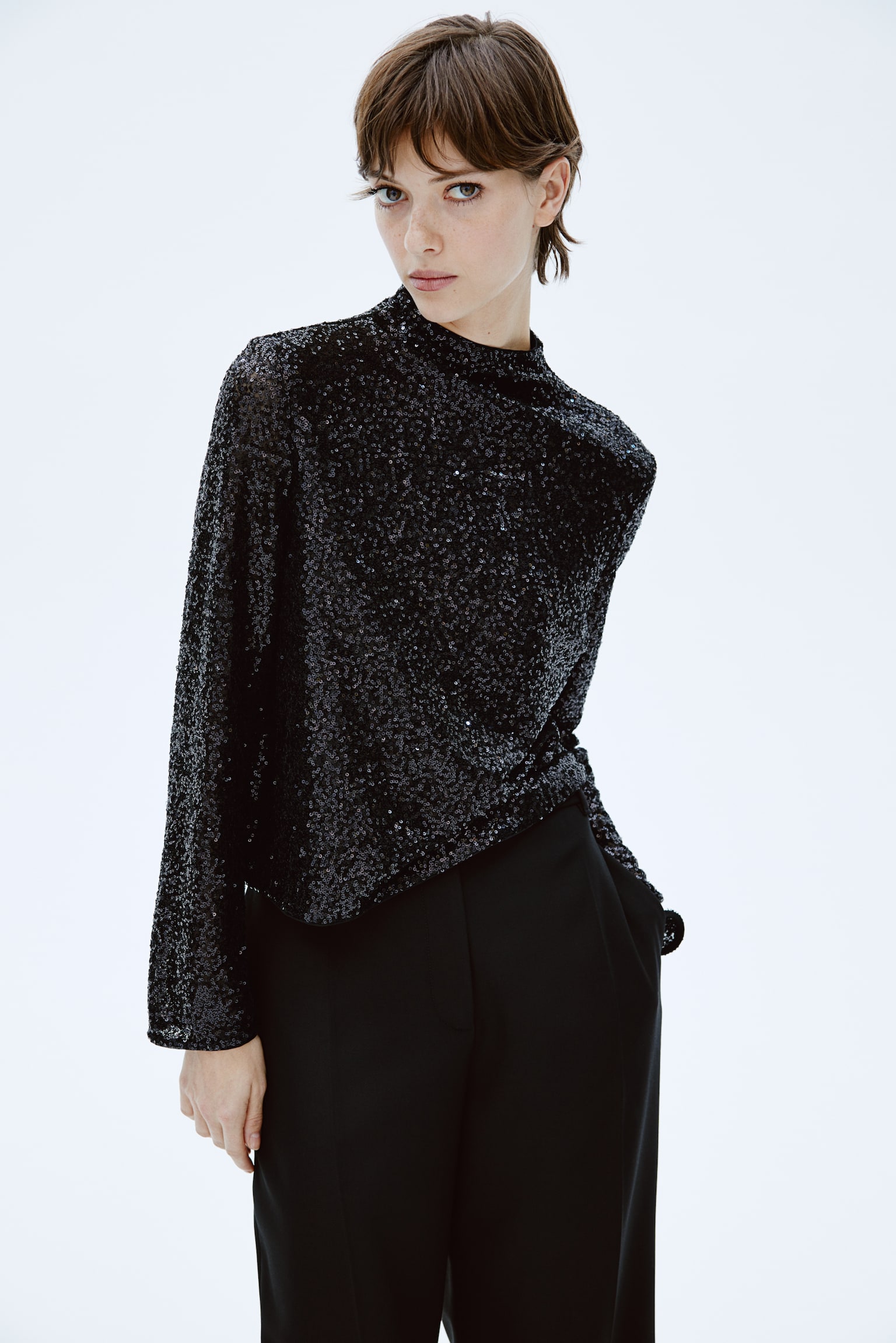 Sequined turtleneck top - Black/Light beige/Silver-coloured/Navy blue - 3