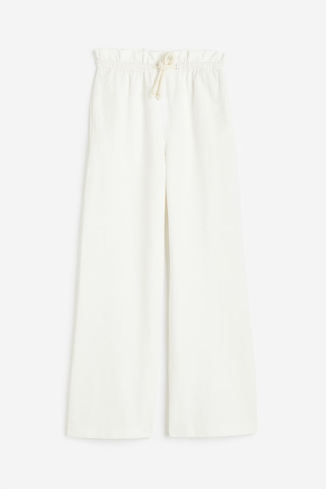 Wide linen-blend trousers - Cream - 2