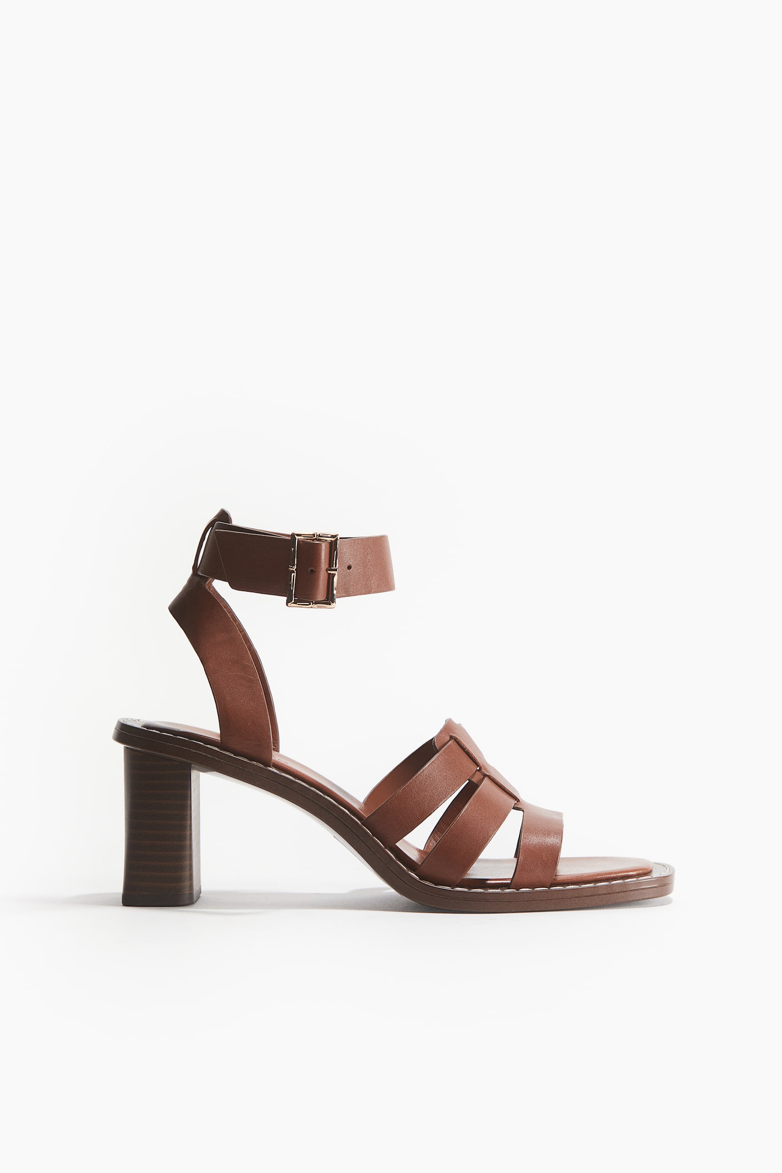 Heeled Leather Sandals - Brown - 2