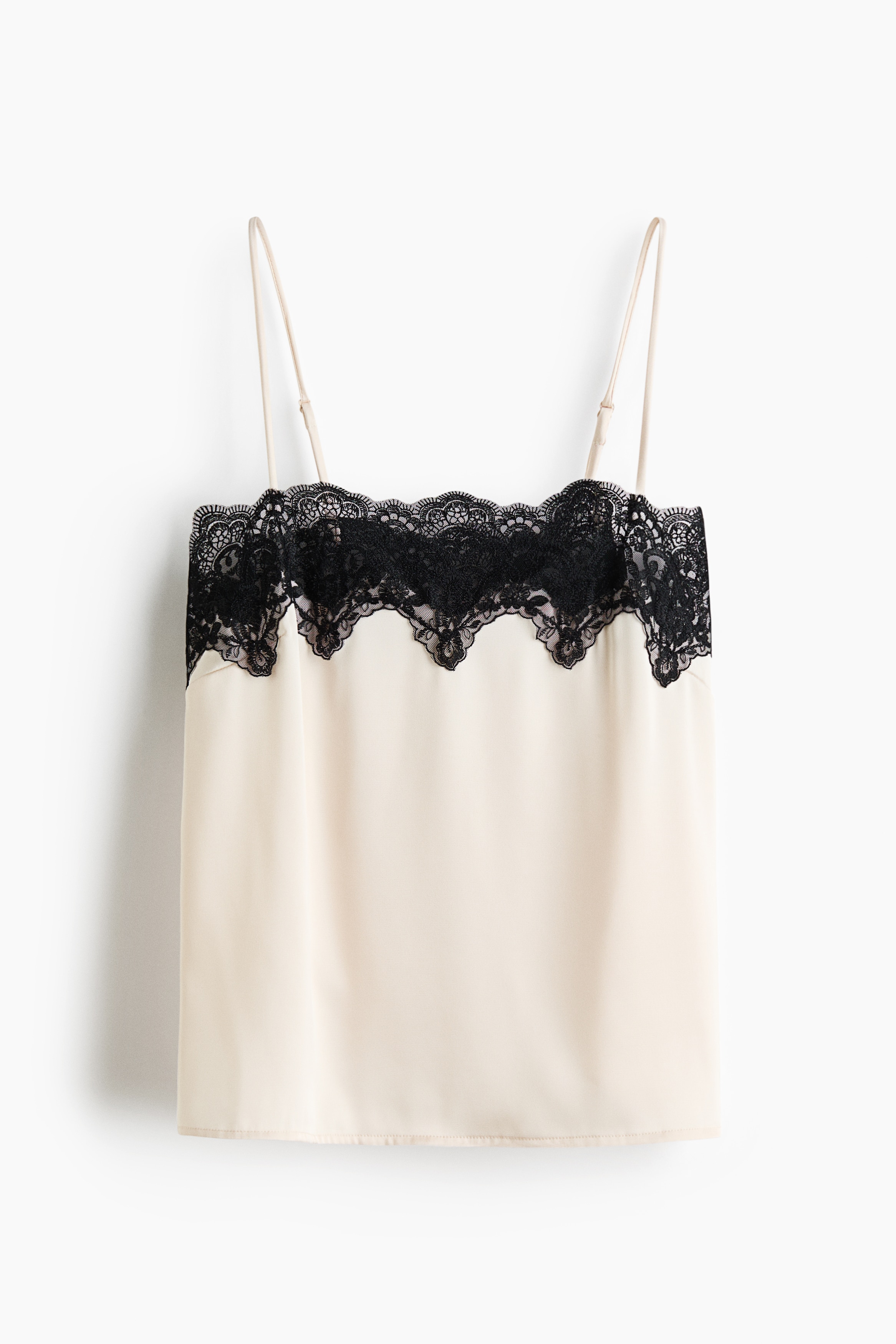 Lace-trimmed satin pyjama top - Kremowy/Czarny/Brązowy/Czarny