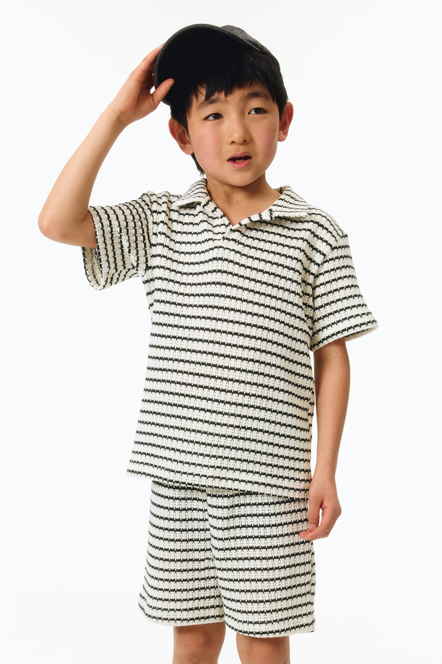 2-piece textured-knit set - Cream/Black striped - 1