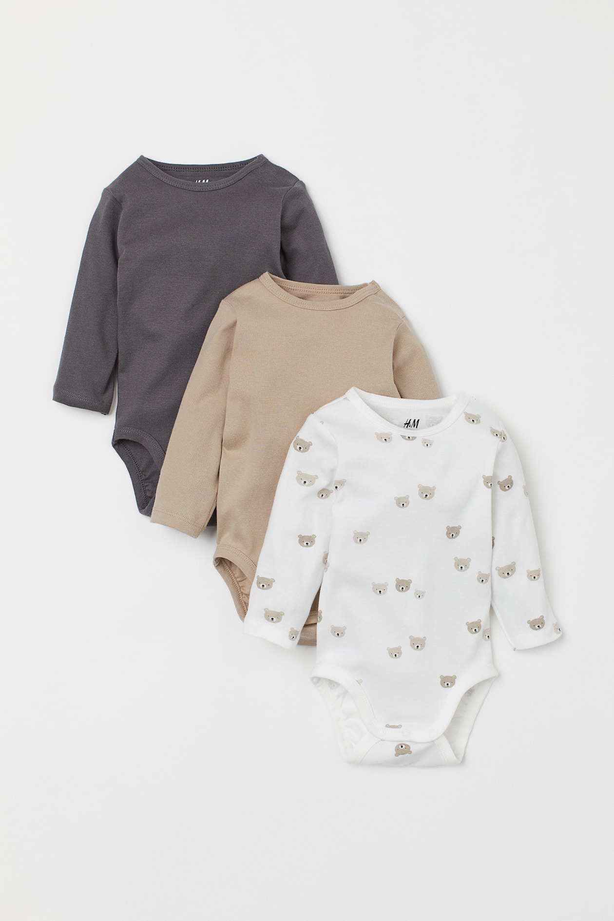 3-pack Cotton Bodysuits - Light beige/bears - Kids | H&M US