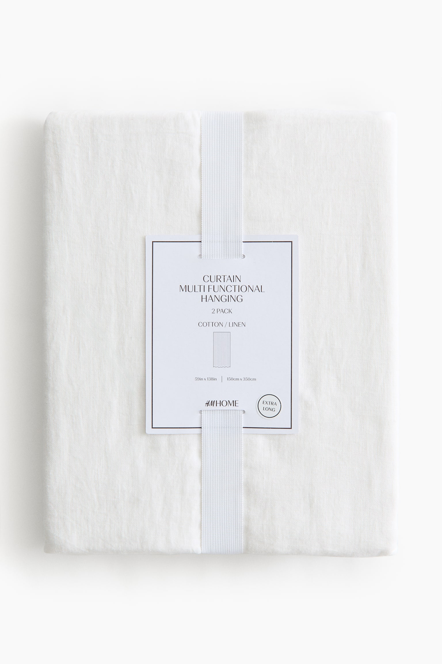 2-pack long linen-blend curtain lengths - White/Beige - 4