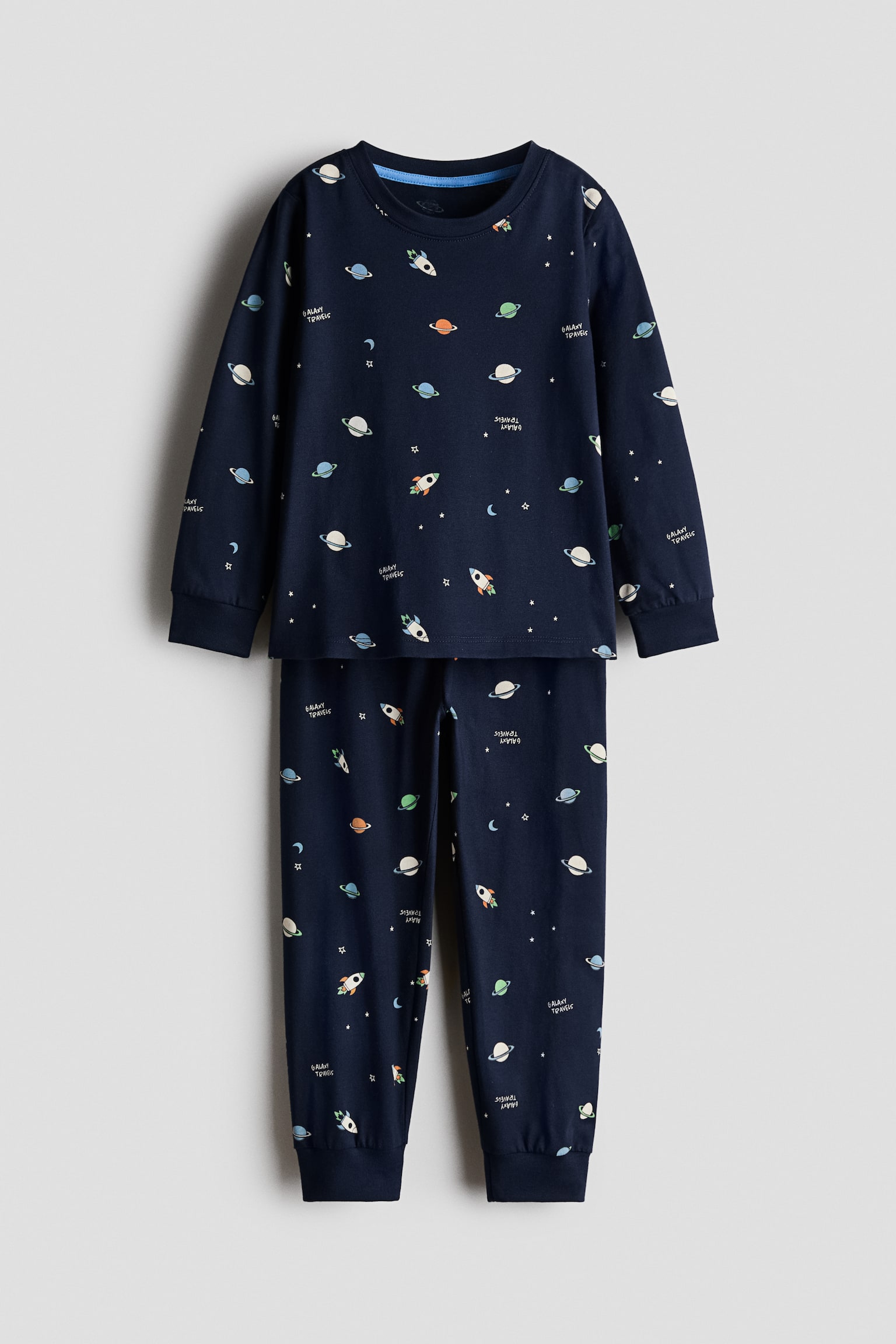 Printed cotton pyjamas - Navy blue/Galaxy Travels/Cream/Stegosauruses